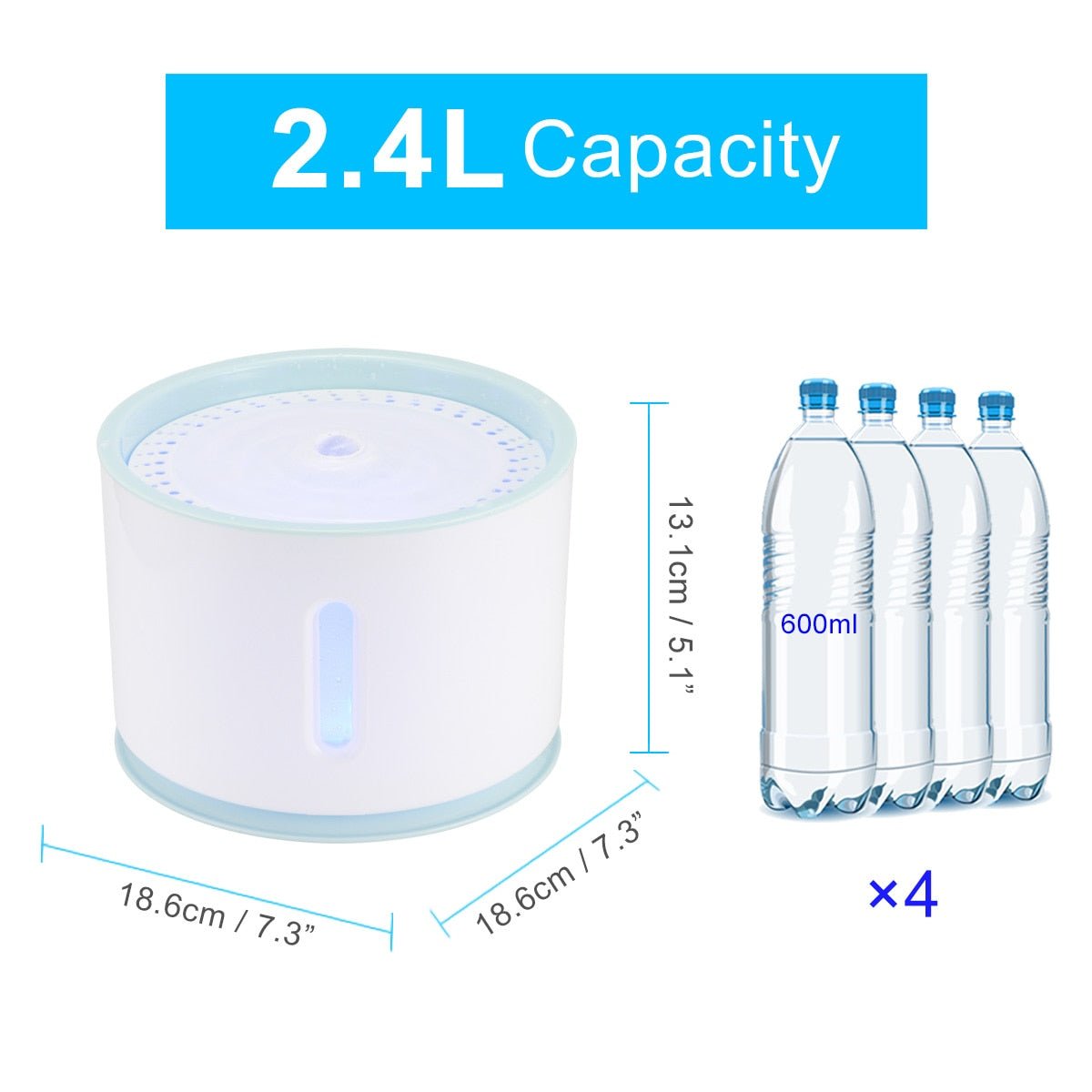2.4L Automatic Pet Cat Water Fountain with LED Electric USB Dog Cat Pet Mute Drinker Feeder Bowl Pet Drinking Fountain Dispenser - PawFlow