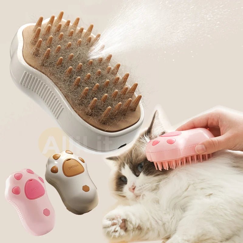 Electric Cat Steam Brush – 3-In-1 Pet Grooming Comb with Water Spray for Cats and Dogs, USB Rechargeable - PawFlow
