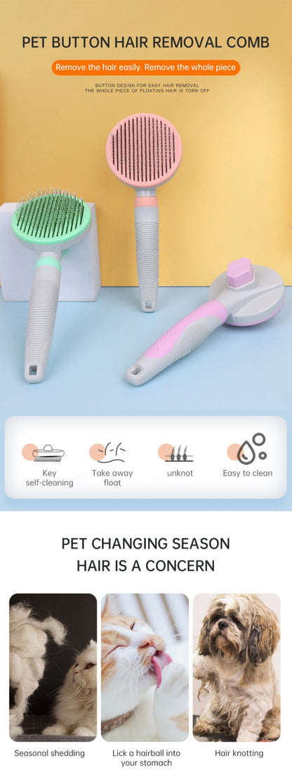 Pet Grooming Brush Self Cleaning Automatically Dog Cat Slicker Brush Remove Dog Hairs Pet Comb - PawFlow