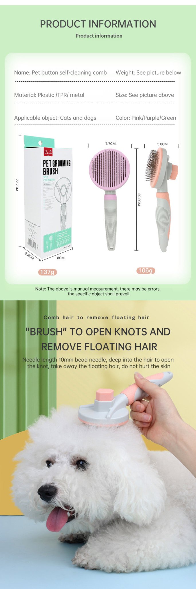 Pet Grooming Brush Self Cleaning Automatically Dog Cat Slicker Brush Remove Dog Hairs Pet Comb - PawFlow