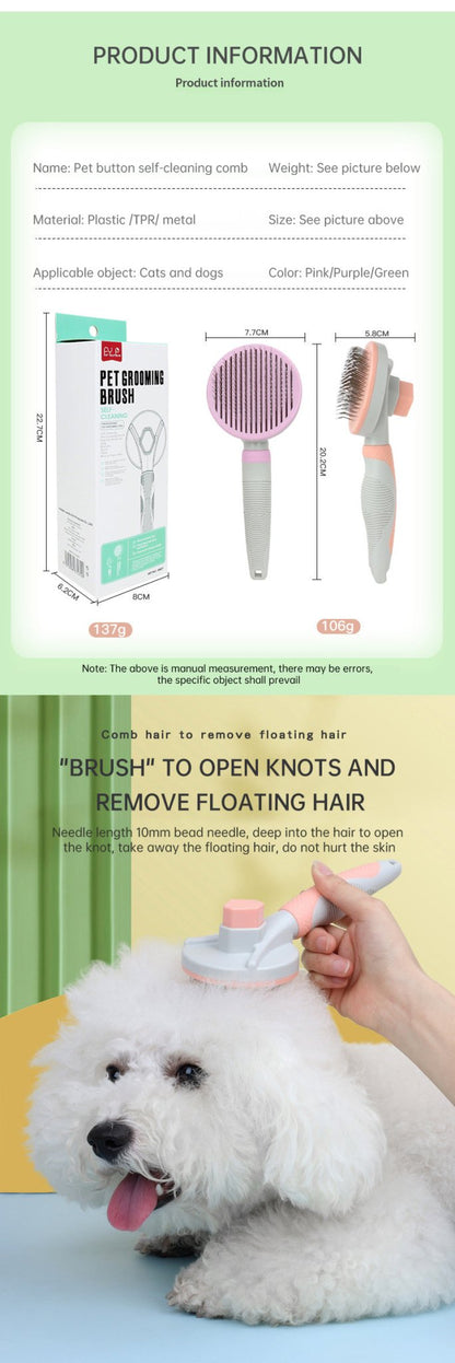 Pet Grooming Brush Self Cleaning Automatically Dog Cat Slicker Brush Remove Dog Hairs Pet Comb - PawFlow