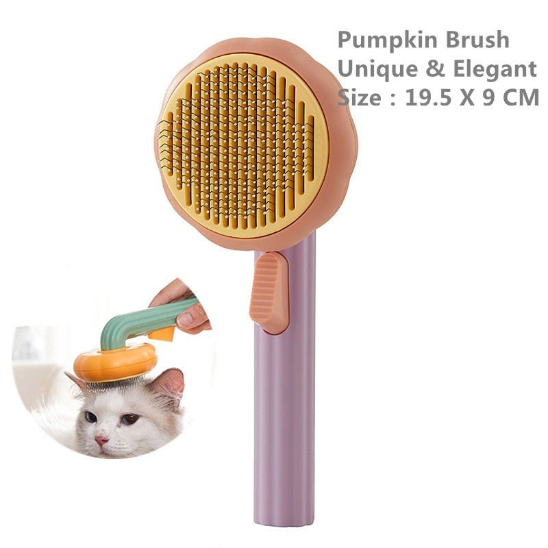 Pumpkin Pet Brush, Self Cleaning Slicker Brush for Shedding Dog Cat Grooming Comb Removes Loose Underlayers and Tangled Hair - PawFlow